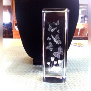 3D Butterfly and Tulip Etched Paperweight